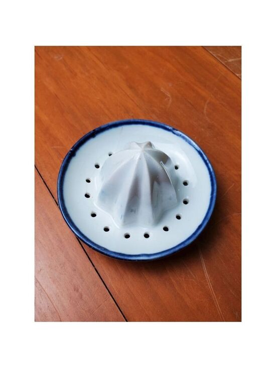 Unbranded Other - Vintage Porcelain Citrus Juicer White with Blue Edge